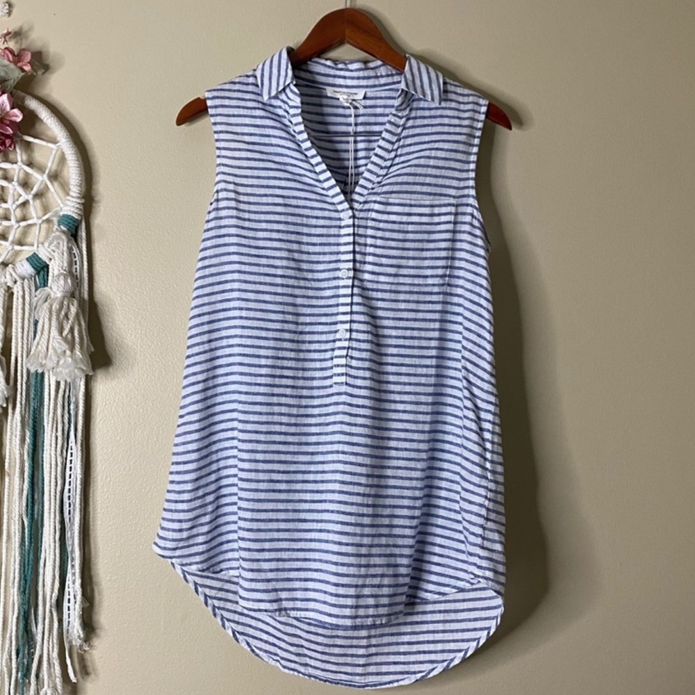 NWOT Beach Lunch Lounge Striped Linen Button Tank - Size Small